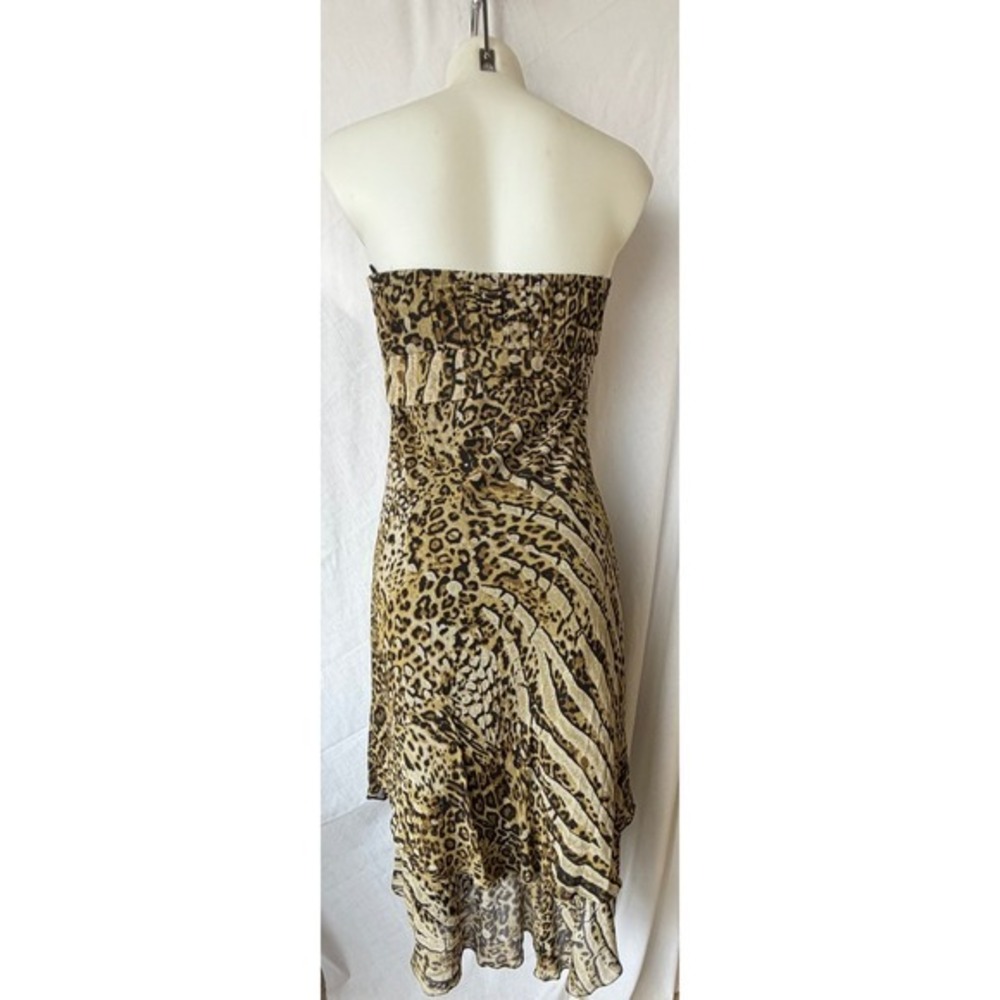 Sangria 100% Silk Y2K Strapless Midi Dress High Lo Leopard Print Ruffle Women 14 - Picture 4 of 8